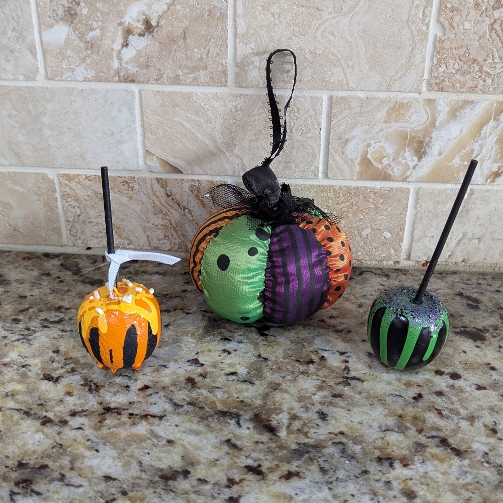 Halloween Pumpkin candy corn Drip poison apples coffee bar tiered tray decor